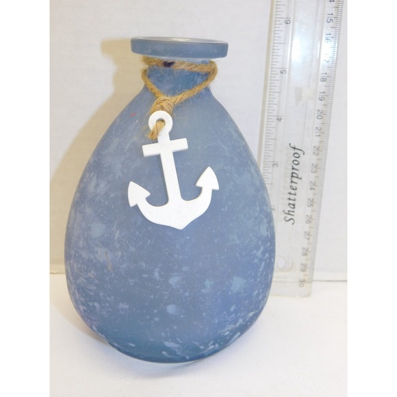 The Unbranded Brand Other - Decorative Blue Frosted Jar WIth Anchor Nautical Theme 5.5"